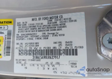 2020 Lincoln Mkz Standard from USA, damaged, VIN 3LN6L5A90LR622917